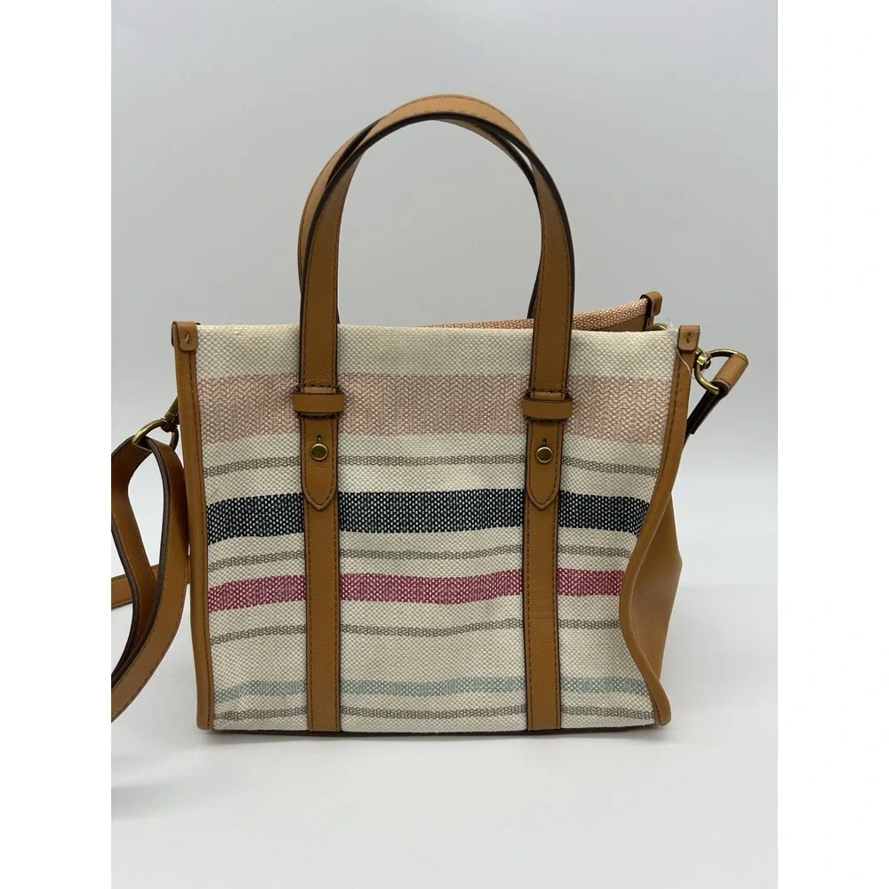 Fossil‎ Kingston Satchel Spring Stripe Crossbody Bag Tote Purse Summer Festival